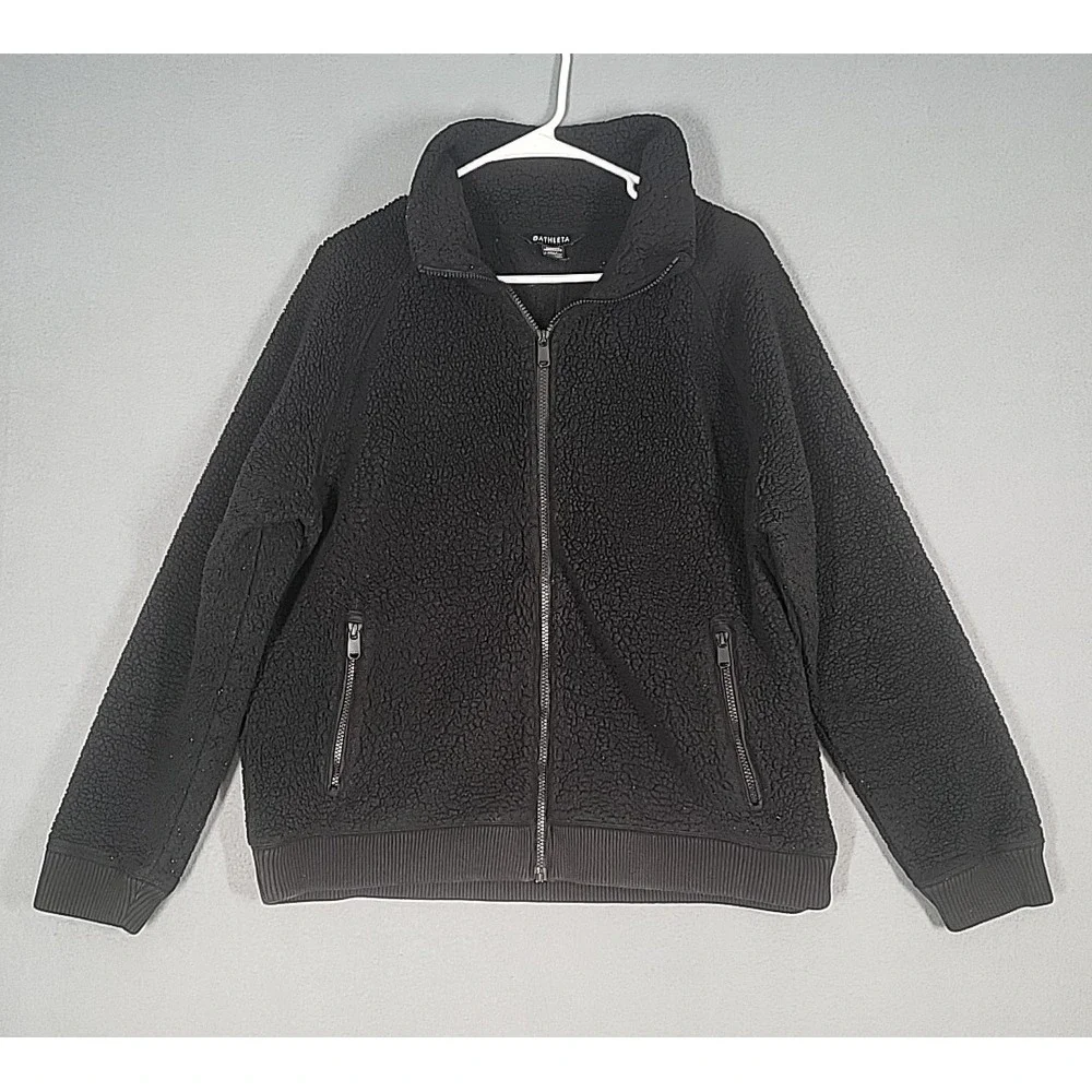 Athleta‎ Jacket Women's Large Black Sherpa Fleece Full Zip Casual Outerwear